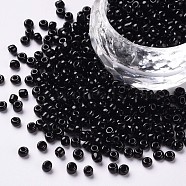 Glass Seed Beads, Opaque Colours Seed, Round, Black, Size: about 3mm in diameter, hole:1mm, about 2222pcs/100g(X1-SEED-A010-3mm-49)