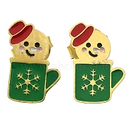 Ion Plating(IP) 304 Stainless Steel Enamel Stud Earrings, Real 14K Gold Plated, For Christmas, Snowman, 13x9mm(EJEW-I316-04G-10)