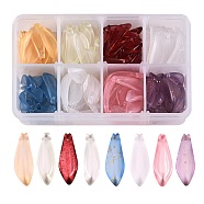 120Pcs 8 Colors Transparent Spray Painted Glass Pendants, Petaline, Mixed Color, 25.5x9x4mm, Hole: 1mm, 15pcs/color(GLAA-SZ0001-48)