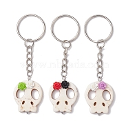 3Pcs Skull Synthetic Turquoise & Flower Resin Keychain, for Halloween, Mixed Color, 90mm, 3pcs/set(KEYC-JKC00844-S)