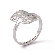 201 Stainless Steel Hollow Out Leaf Adjustable Ring for Women, Stainless Steel Color, US Size 6(16.5mm)(RJEW-C045-05P)