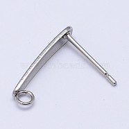 304 Stainless Steel Stud Earring Findings, with Loop, Stainless Steel Color, 15x3mm, Hole: 1.8mm, Pin: 0.7mm(STAS-D118)