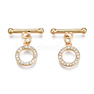 Brass Micro Pave Clear Cubic Zirconia Toggle Clasps, Nickel Free, Ring, Real 18K Gold Plated, Ring: 12.5x10.5x2mm, Bar: 17x6x3mm, Jump Ring: 5x1mm, 3mm inner diameter(KK-Q278-014-NF)
