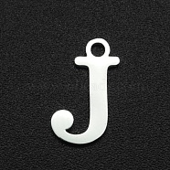 201 Stainless Steel Charms, Laser Cut, Letter, Stainless Steel Color, Letter.J, 12x7x1mm, Hole: 1.5mm(STAS-N090-LA060-J)