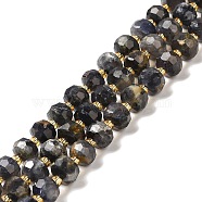 Natural Iolite Beads Strands, with Seed Beads, Faceted Rondelle, 7~8x5~6mm, Hole: 1mm, about 45~46pcs/strand, 14.57''~14.96''(37~38cm)(G-P508-A12-01)