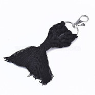 Polycotton(Polyester Cotton) Tassel Big Pendants Decorations, with Platinum Plated Alloy Swivel Lobster Claw Clasps, Cadmium Free & Lead Free, Goldfish, Black, 130~135x60x10mm(FIND-T035-06A-RS)