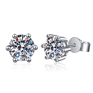 Anti-Tarnish 925 Sterling Silver with Moissanite Rhinestone Earrings, Platinum, 6.5x6.3mm(AJEW-U007-09P)