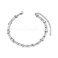 SHEGRACE Titanium Steel Multi-Strand Anklet, with Cable Chains and Round Beads(Chain Extenders Random Style), Stainless Steel Color, 8-5/8 inch(22cm)(JA100B)