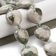 Natural Peace Jade Beads Strands, Heart, with Seed Beads, 19~19.5x20x10mm, Hole: 1.5mm, about 17pcs/strand, 15.75 inch(40cm)(G-C150-A01-01)