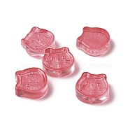 Transparent Spray Painted Glass Beads, Cat, Indian Red, 13.5x14x5mm, Hole: 1.2mm(GLAA-I050-13F)
