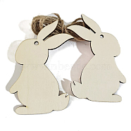 Easter Unfinished Wood Pendant Ornaments, with Hemp Rope, for Blank Crafts DIY Easter Party Hanging Decoration Supplies, PapayaWhip, Rabbit, 90x55mm, 10pcs/bag(EAER-PW0001-110N)