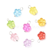 Transparent Acrylic Pendants, with Brass Finding, Flower, Silver, 13x8.5x3.5mm, Hole: 2mm(PALLOY-JF01837-02)