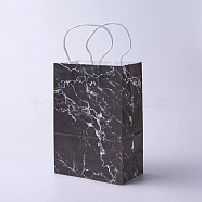 kraft Paper Bags, with Handles, Gift Bags, Shopping Bags, Rectangle, Marble Texture Pattern, Black, 27x21x10cm(CARB-E002-M-E02)