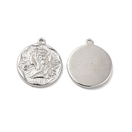 304 Stainless Steel Pendants, Flat Round with Girl Charm, Stainless Steel Color, 18x16x2mm, Hole: 1.4mm(STAS-B032-10P)