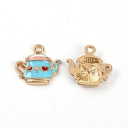 Zinc Alloy Enamel Pendant, Light Gold, Teapot, Light Sky Blue, 17x18x3mm, Hole: 1.8mm(ENAM-CJC0004-22A)