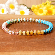 Bohemian Style Rondelle Beads Stretch Bracelets, Stackable Bracelets for Women, with Natural Mixed Gemstone, Cyan(AI3708-2)