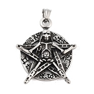 Retro 304 Stainless Steel Big Pendants, Antique Silver, Skull Theme, Flat Round, 48x40x5.5mm, Hole: 9x5mm(STAS-I205-38AS-06)