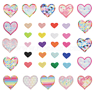3 Sets 2 Styles Heart Polyester Embroidery Applique Patch, Sewing Craft Decoration, Mixed Color, 60x67x1mm & 19.5x26x1mm(PATC-GL0001-01)
