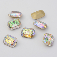 Plated Glass Rhinestone Cabochons, Pointed Back & Back Plated, Rectangle Octagon, Faceted, AB Color Plated, 14x10x6mm(EGLA-Q071-10x14mm-01)