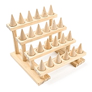 Wood Ring Display Risers, Ring Organizer Holder with 24Pcs Cones, Wheat, 19.2x21x18.3cm(RDIS-E009-03)