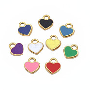 201 Stainless Steel Charms, with Enamel, Heart, Golden, Mixed Color, 12x10.5x1.5mm, Hole: 2mm(STAS-S080-045G-NR)