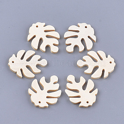 Wood Pendants, Tropical Leaf Charms, Undyed, Monstera Leaf, Floral White, 29.5x23x2.5mm, Hole: 1.5mm(X-WOOD-S053-22)