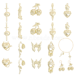 18Pcs 9 Style Rack Plating Alloy Pendants, Cadmium Free & Lead Free, Butterfly & Skull & Flower, Light Gold, 22.5~47.5x11~28x4~7mm, Hole: 1.8mm, 2pcs/style(FIND-CA0007-41)