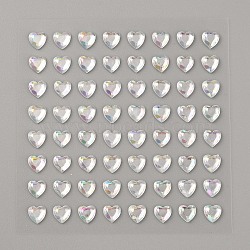 Faceted Heart Transparent Acrylic Rhinestone Stickers, Crystal Gems Stickers for DIY Nail Art, Car, Mobile Phone Decoration, Clear, 75x75x2mm, Sticker: 6x5.5mm, 64pcs/sheet(STIC-TAC0001-001B)