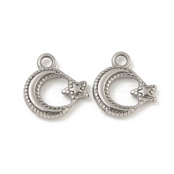 Non-Tarnish 304 Stainless Steel Charms, Moon with Star Charm, Stainless Steel Color, 13.5x12.5x2.5mm, Hole: 2mm(STAS-N103-124P)