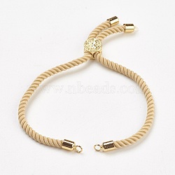 Nylon Twisted Cord Bracelet Making, Slider Bracelet Making, with Brass Findings, Cadmium Free & Lead Free, Long-Lasting Plated, Tree of Life, Light Khaki, Real 18K Gold Plated, 210~220x2mm, Hole: 2mm(MAK-F018-08G-RS)