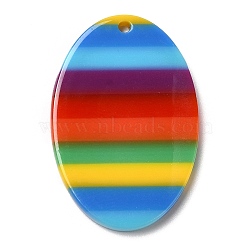 Acrylic Pendants, Rainbow Color Pride, Oval, 33x22x3mm, Hole: 1.6mm(X-OACR-Q185-03B)