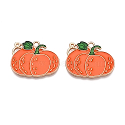 Thanksgiving Day Theme Alloy Enamel Pendants, Lead Free & Cadmium Free, Golden, Pumpkin, 23.5x28.5x1.5mm, Hole: 2mm(ENAM-T020-52G-01)