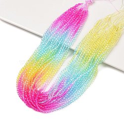 Transparent Gradient Color Glass Beads Strands, Segmented Multi-color Beads, Faceted Round, Colorful, 4mm, Hole: 1mm, about 100pcs/strand, 14.96''(38cm)(GLAA-H021-01C-46)