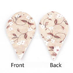 PU Leather Big Pendants, Leaf with Flower Pattern, Colorful, 62x35x2mm, Hole: 1.5mm(FIND-T020-001-13)