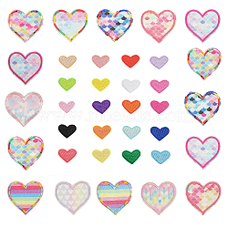 Globleland 3 Sets 2 Styles Heart Polyester Embroidery Applique Patch, Sewing Craft Decoration, Mixed Color, 60x67x1mm & 19.5x26x1mm(PATC-GL0001-01)