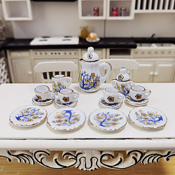 Mini Ceramics Tea Set, including Teapots, Teacups, Dishes, for Dollhouse Accessories, Pretending Prop Decorations, Blue, 12~26x9~33mm(PW-WG53724-02)