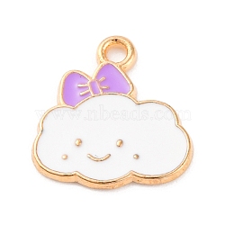 Alloy Enamel Charms, Cloud with Bowknot Charm, Golden, Violet, 15x14x1mm, Hole: 1.5mm, 10pcs/set(ENAM-Q001-07G-04)