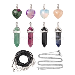 DIY Gemstone Necklace Making Kit, Including Natural & Synthetic Mixed Gemstone Bullet & Heart Pendants, Waxed Cord & 304 Stainless Steel Necklace Making, 4pcs/style (DIY-FS0003-51)