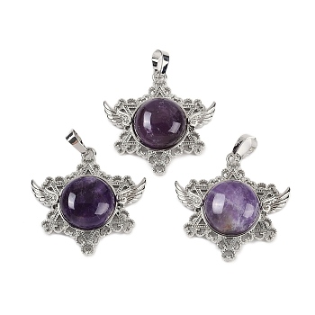 Natural Amethyst Pendants, with Rack Plating Brass Findings, Platinum, Cadmium Free & Lead Free, Star, 35x34x7.5~8mm, Hole: 5x8mm