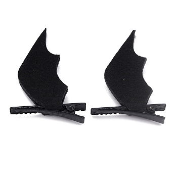 Halloween Resin Alligator Hair Clips, with Iron Clip Findings, Devil Wing, Black, 64.5x41x9.5mm, 2pcs/Set