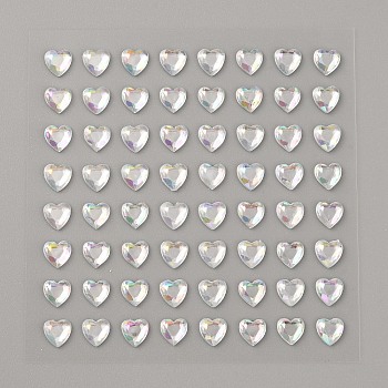 Faceted Heart Transparent Acrylic Rhinestone Stickers, Crystal Gems Stickers for DIY Nail Art, Car, Mobile Phone Decoration, Clear, 75x75x2mm, Sticker: 6x5.5mm, 64pcs/sheet