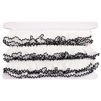 5M Polyester Pleated Lace Ribbon, Wave Edge Lace Trim, Clothes Accessories, White, 1-1/8 inch(30mm)