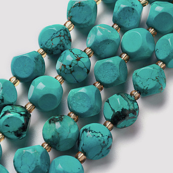 Natural Turquoise Beads Strand, with Seed Beads, Six Sided Celestial Dice, 6~6.5x6~6.5x6~6.5mm, Hole: 0.5mm, about 25pcs/strand, 7.97''(20.25cm)