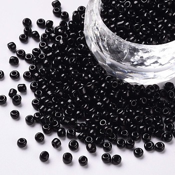 Glass Seed Beads, Opaque Colours Seed, Round, Black, Size: about 3mm in diameter, hole:1mm, about 2222pcs/100g