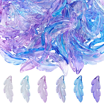 120Pcs 120Pcs 8 Colors Plastic Pendants, Feather, Gradient Color, Dark Orchid, 39.5x14x4.5mm, Hole: 1.6mm
