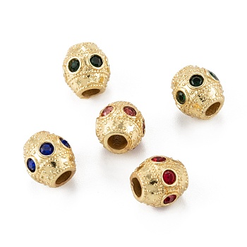 Brass Micro Pave Cubic Zirconia Beads, Column, Long-Lasting Plated, Real 18K Gold Plated, Mixed Color, 9x8mm, Hole: 3mm
