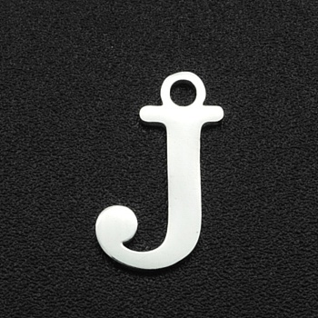 201 Stainless Steel Charms, Laser Cut, Letter, Stainless Steel Color, Letter.J, 12x7x1mm, Hole: 1.5mm