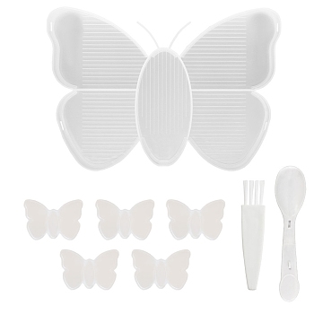 Butterfly PP Diamond Painting Tray Plate, with Brush & Spoon, White, 140x200mm