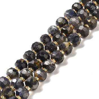 Natural Iolite Beads Strands, with Seed Beads, Faceted Rondelle, 7~8x5~6mm, Hole: 1mm, about 45~46pcs/strand, 14.57''~14.96''(37~38cm)
