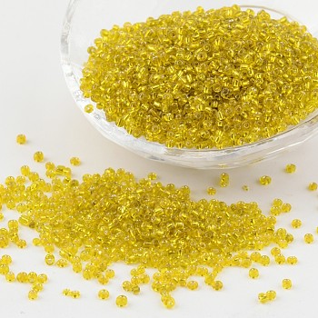12/0 Glass Seed Beads, Silver Lined Round Hole, Round, Yellow, 2mm, Hole: 1mm, about 3306pcs/50g